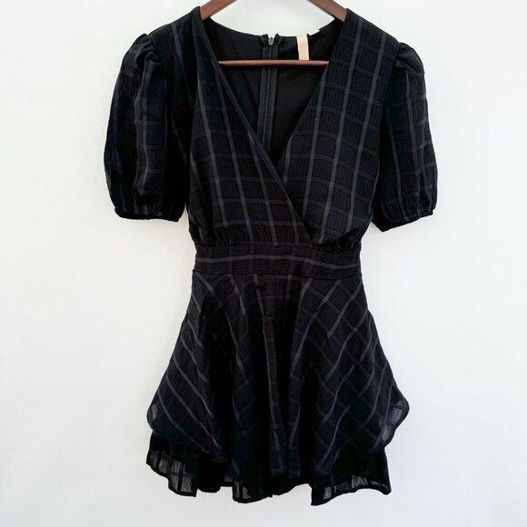 Evolutionary Apparel Romper Sheer Plaid Black Layered Lined Dark Academia Small - Picture 1 of 16